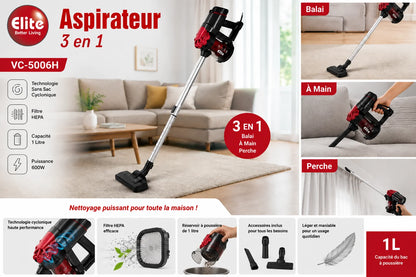 Aspirateur Balai 3 en 1 Elite VC-5006H – Léger, Puissant – vue 3 | MonChoix Maroc