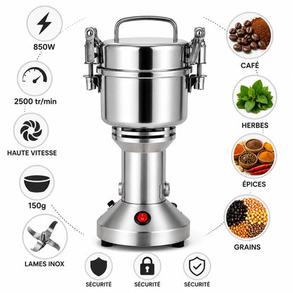 FIZLER Moulin Électrique 150G 850W En Acier Inoxydable – Broyeur Haute… – vue 3 | MonChoix Maroc