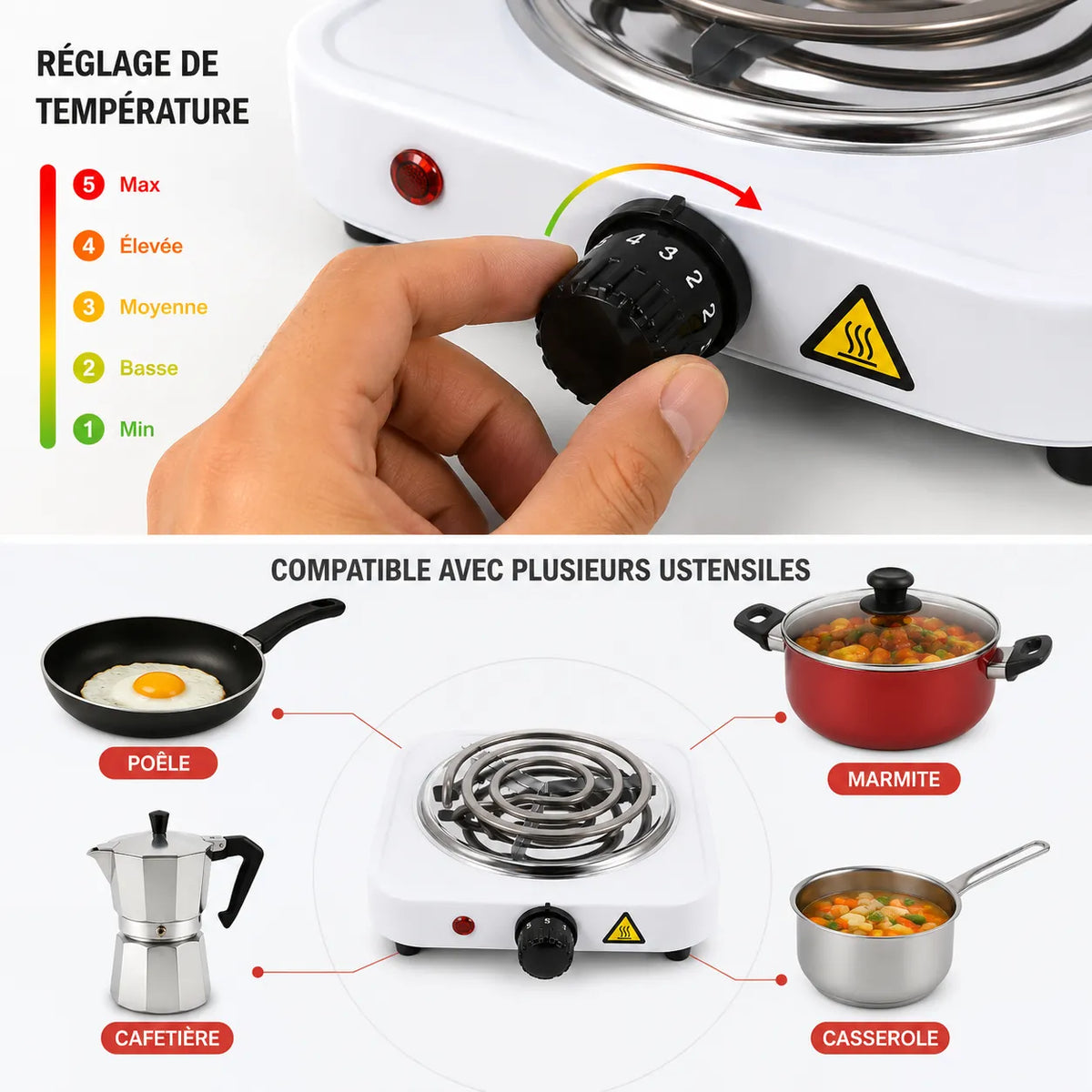 Plaque Électrique Portable 1000W 1 Feu – vue 3 | MonChoix Maroc
