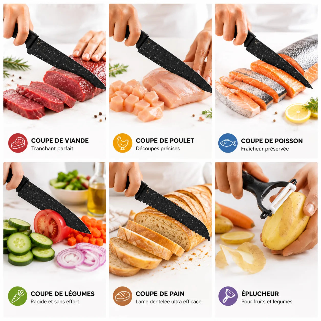 Coffret 6 Pièces Couteaux de Cuisine Professionnels en Acier… – vue 2 | MonChoix Maroc