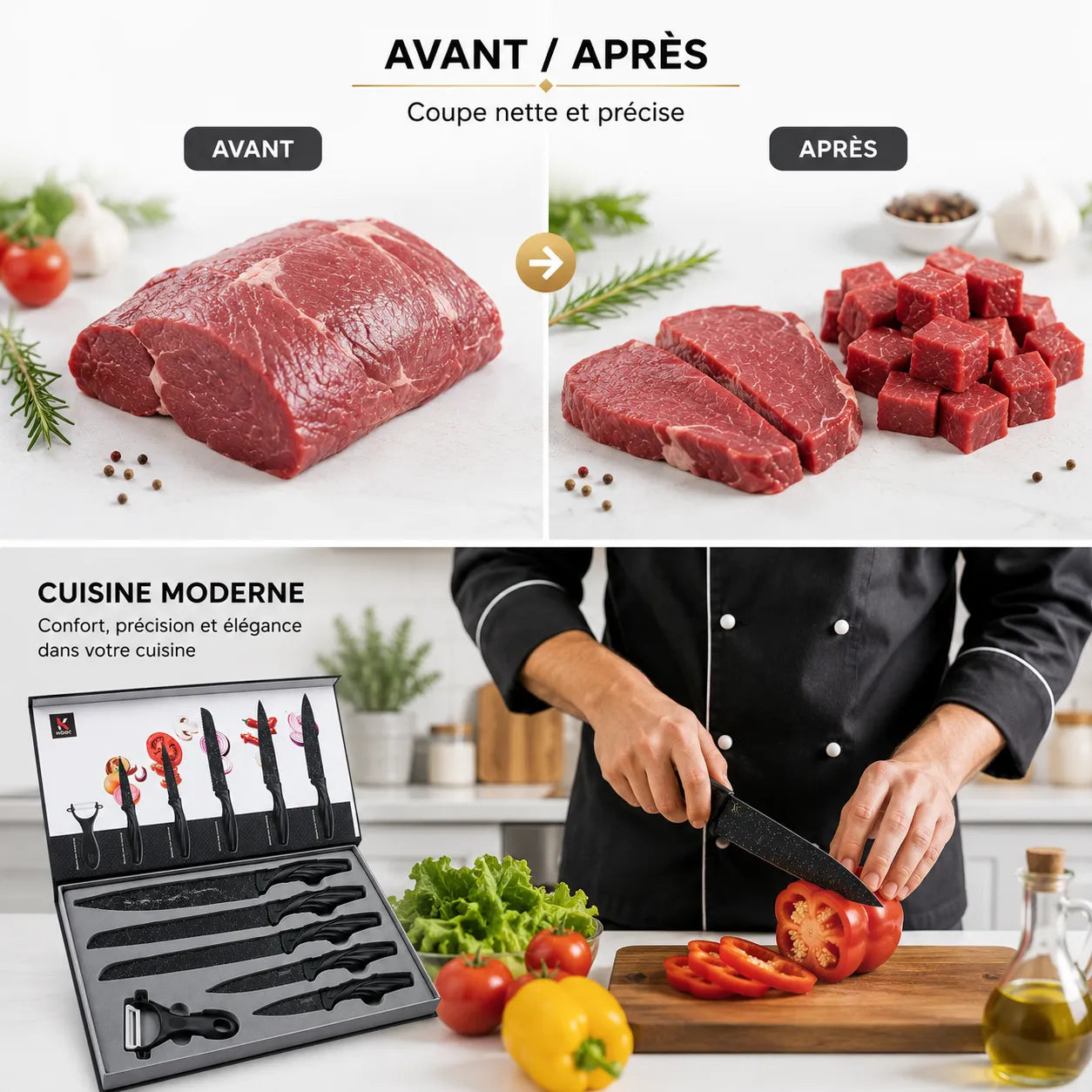 Coffret 6 Pièces Couteaux de Cuisine Professionnels en Acier… – vue 3 | MonChoix Maroc