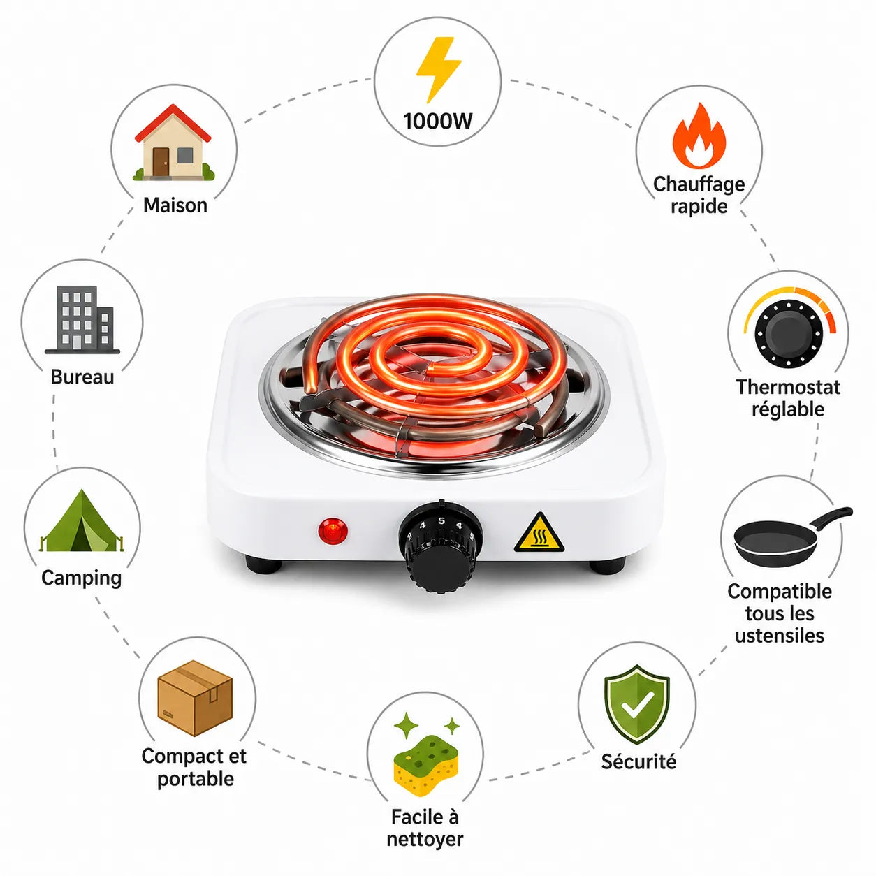 Plaque Électrique Portable 1000W 1 Feu – vue 4 | MonChoix Maroc
