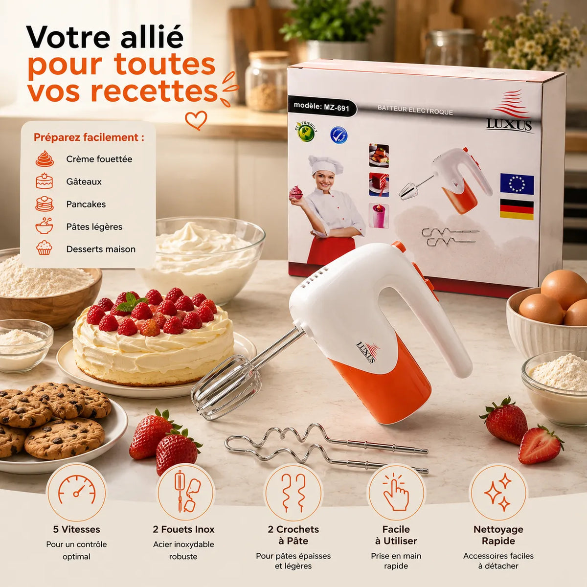 Batteur Électrique Luxus 5 Vitesses – vue 4 | MonChoix Maroc