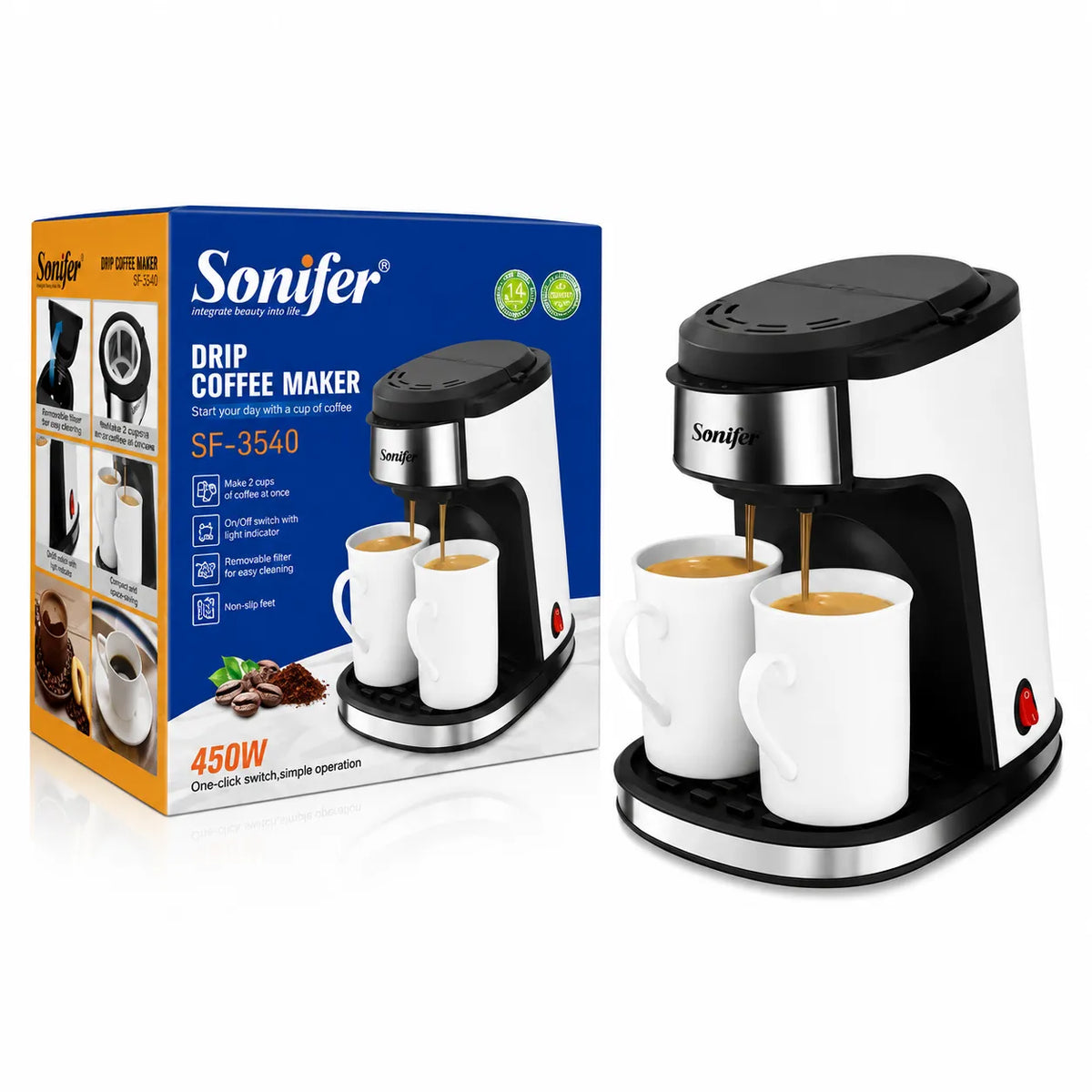 Sonifer SF-3540 Cafetière Filtre 450W avec 2 Tasses – vue 1 | MonChoix Maroc
