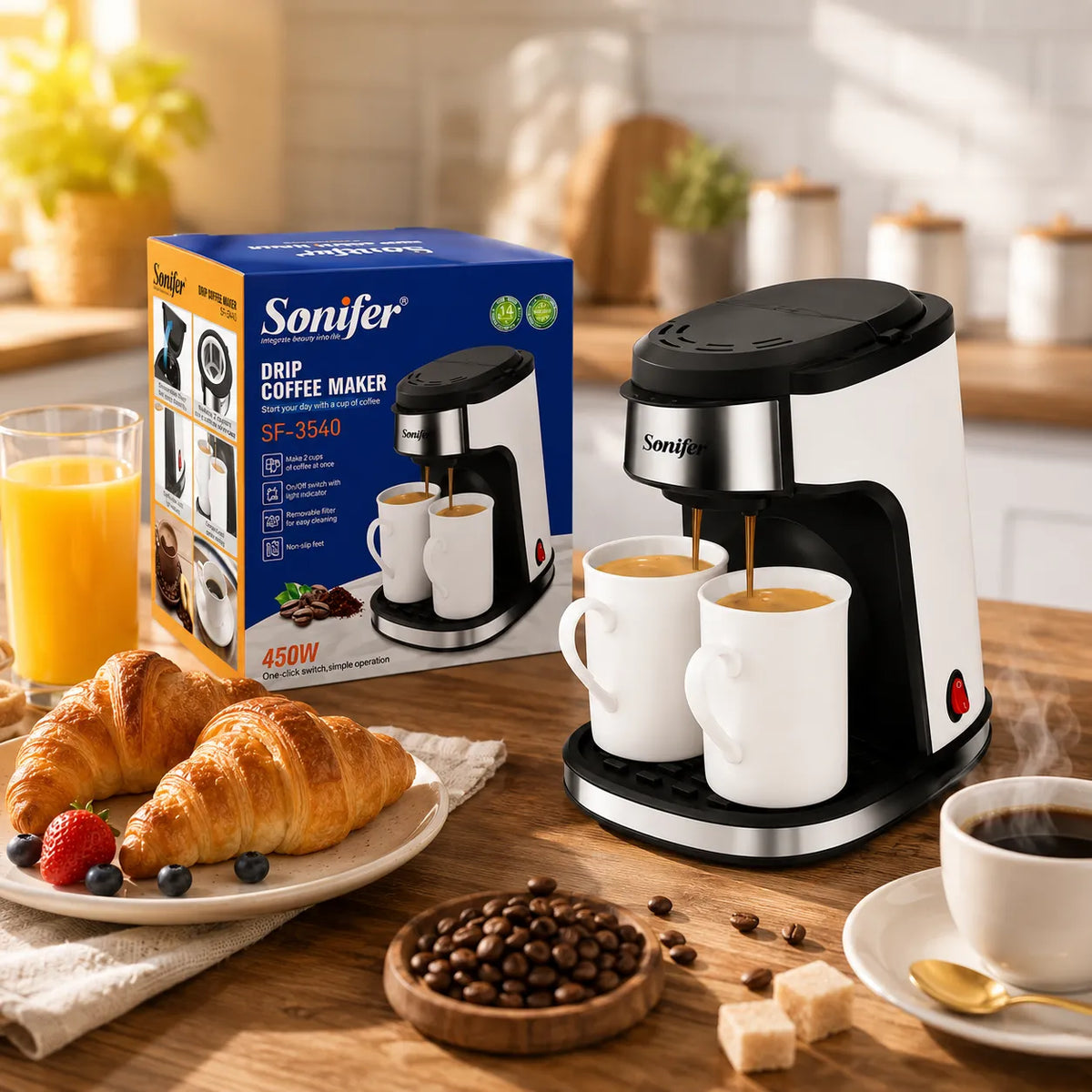 Sonifer SF-3540 Cafetière Filtre 450W avec 2 Tasses – vue 2 | MonChoix Maroc