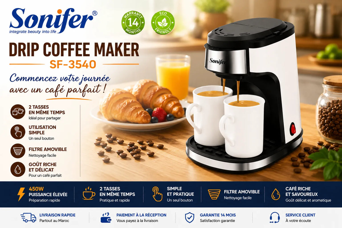 Sonifer SF-3540 Cafetière Filtre 450W avec 2 Tasses – vue 3 | MonChoix Maroc