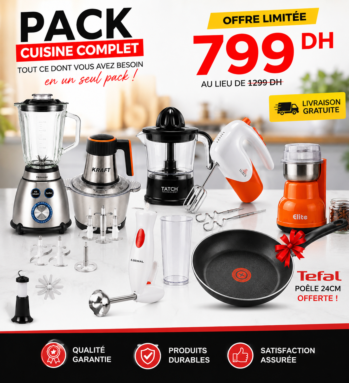 Pack Confort Cuisine — 6 appareils + 1 cadeau offert – vue 1 | MonChoix Maroc