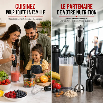 Mixeur Plongeant 4 En 1 500W Avec Hachoir, Fouet & Verre Doseur – vue 4 | MonChoix Maroc