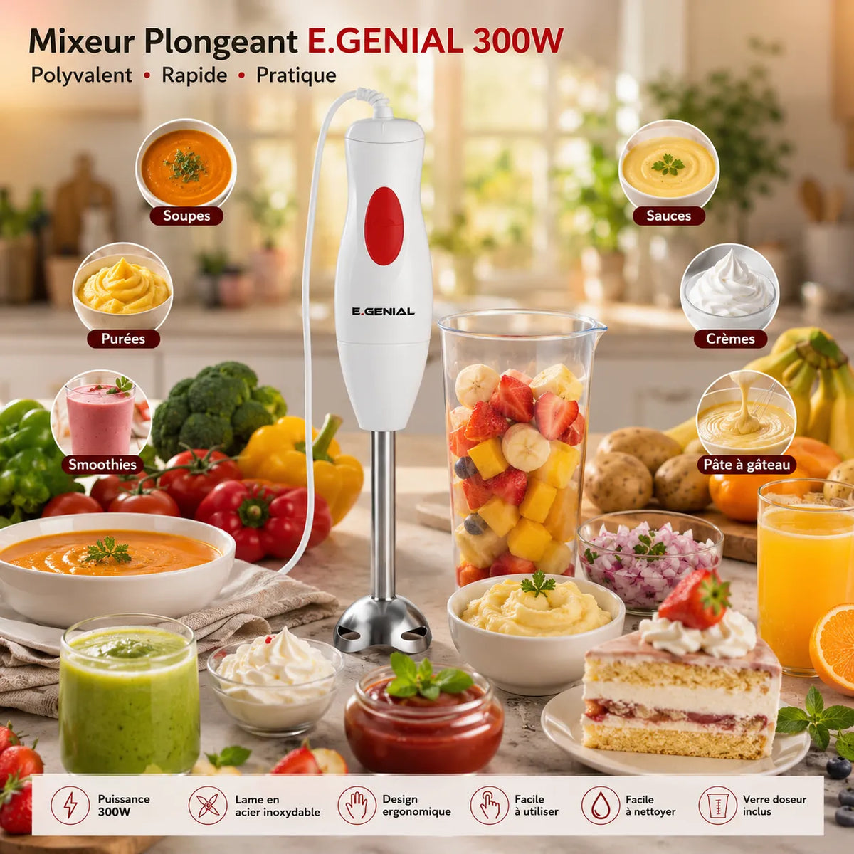 Mixeur Plongeant E.Genial 300W – vue 2 | MonChoix Maroc