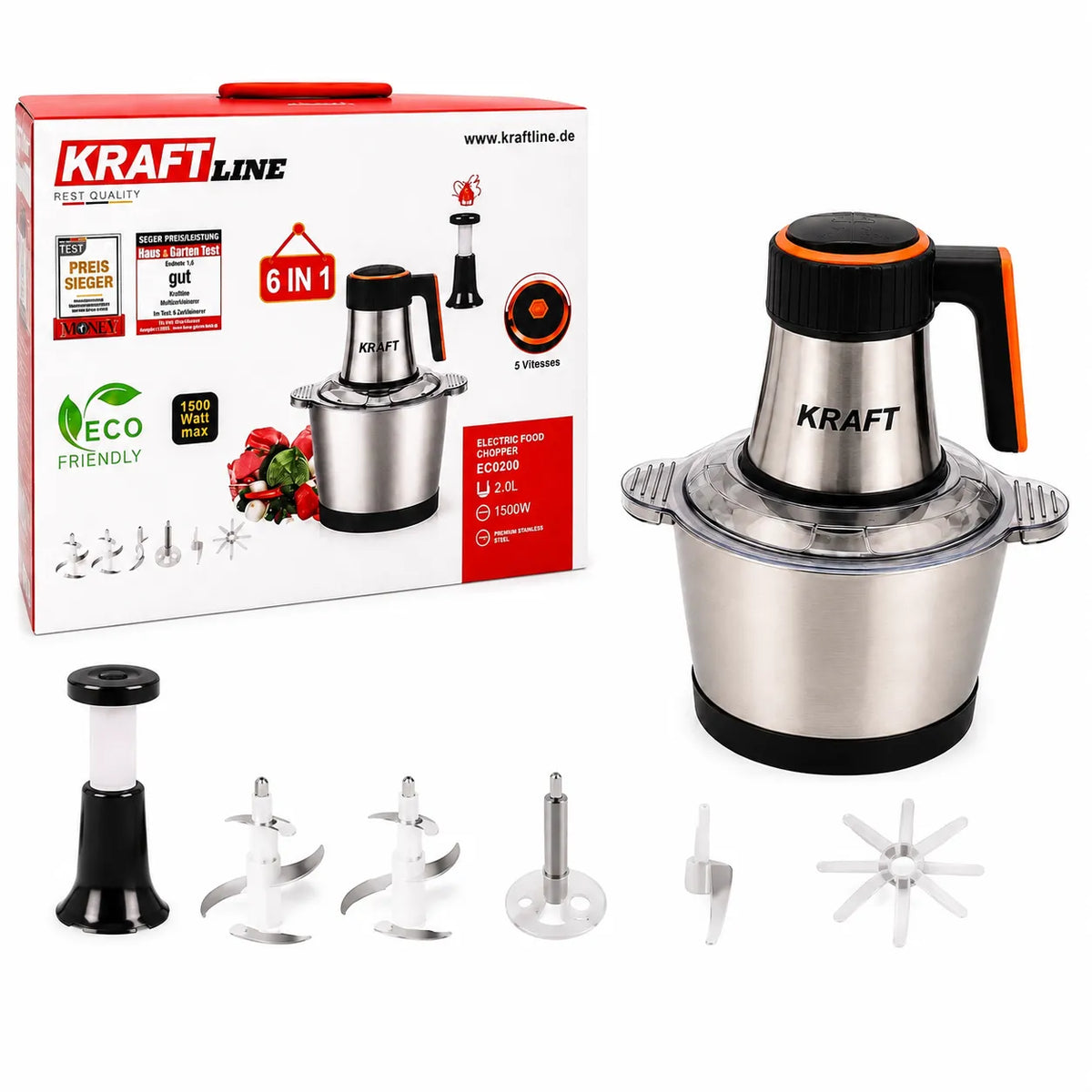 Hachoir Multifonction 6 en 1 - 1500W – vue 1 | MonChoix Maroc